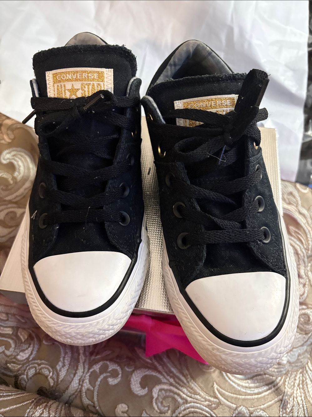 Converse Black Low Top Sneakers with White Toe